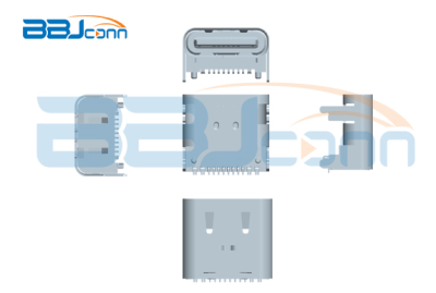 TYPE-C 16P 母座 L=8.0 CH=3.18 墊高1.60 板上四腳插 帶柱 端子SMT